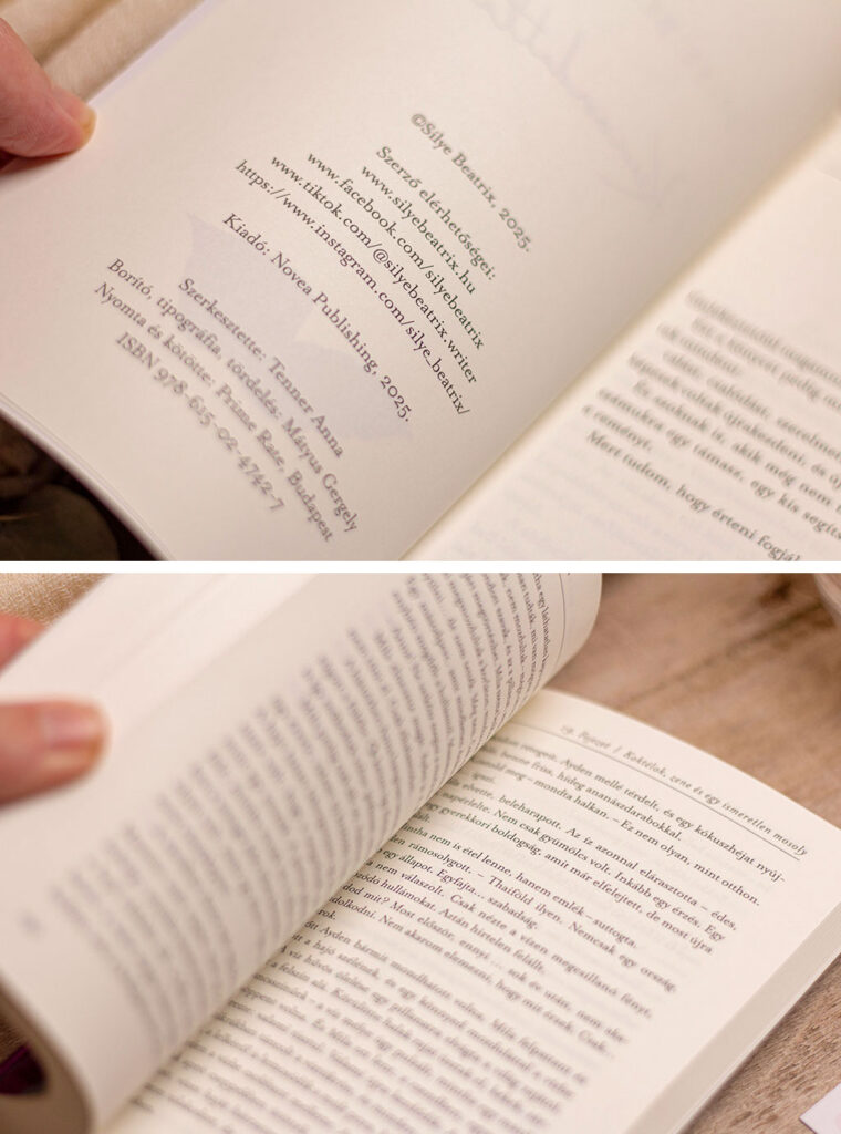 A Kimondatlan regény teljes körű könyvtervezése: szöveggondozás, profi tördelés és egyedi borítótervezés látványos lila-pink fóliaprégeléssel.